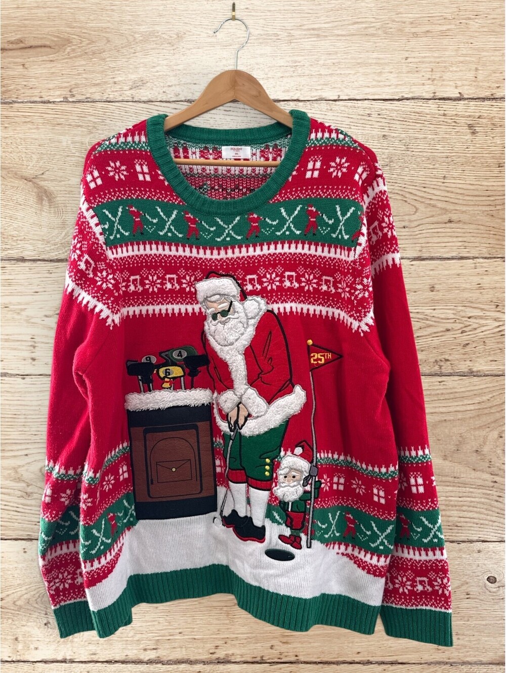 Holiday Time Men's 2XL Golfing Santa Ugly Christmas Sweater 3D Golf Holiday
